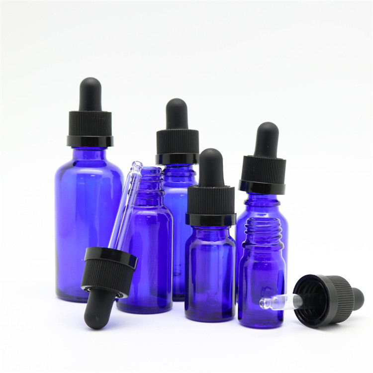 5ml cobalt blue boston round serum e liquid Euro glass dropper bottle