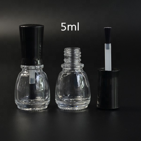 5ml empty clear glass nail varnish polish bottle with black lid