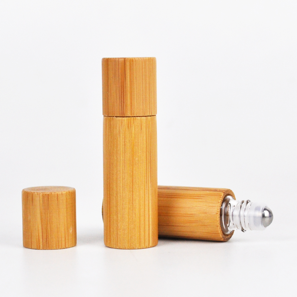 5ml empty roll on bottle bamboo full package roller bottles with bamboo cap
