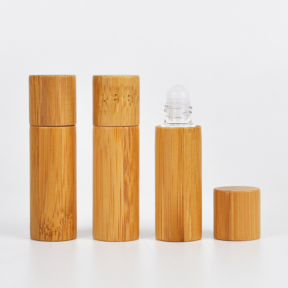 5ml empty roll on bottle bamboo full package roller bottles with bamboo cap