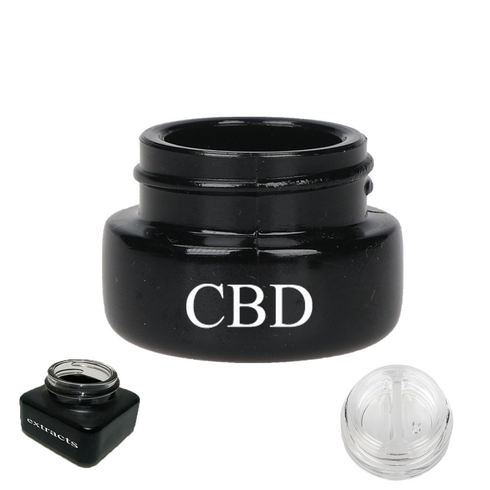 5ml factory custom LOGO black glass wide mouth medical cream jar without cr lid 9ml squared cbd concentrate dab wax jar