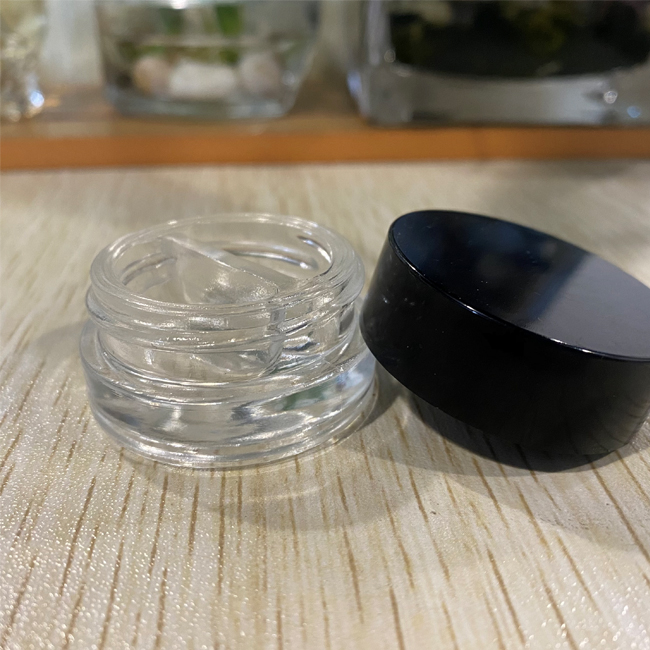 5ml glass Dual-use cosmetic packaging eye cream clear jar Double grid cbd concentrate jar with black plastic cap