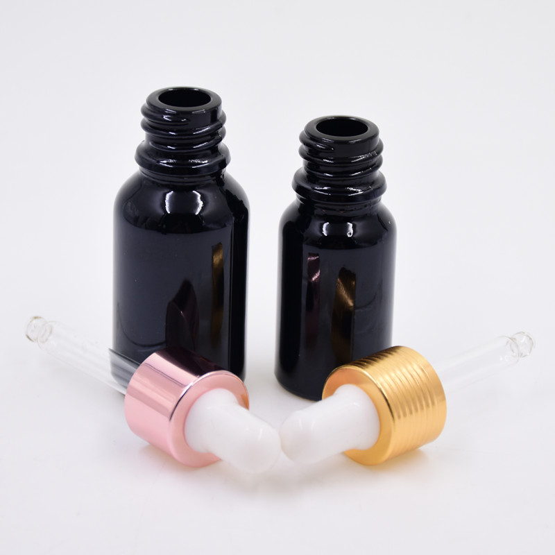 5ml glossy black cosmetic packaging containers glass essential oil dispensing sample test bottle with dropper pump spray cap