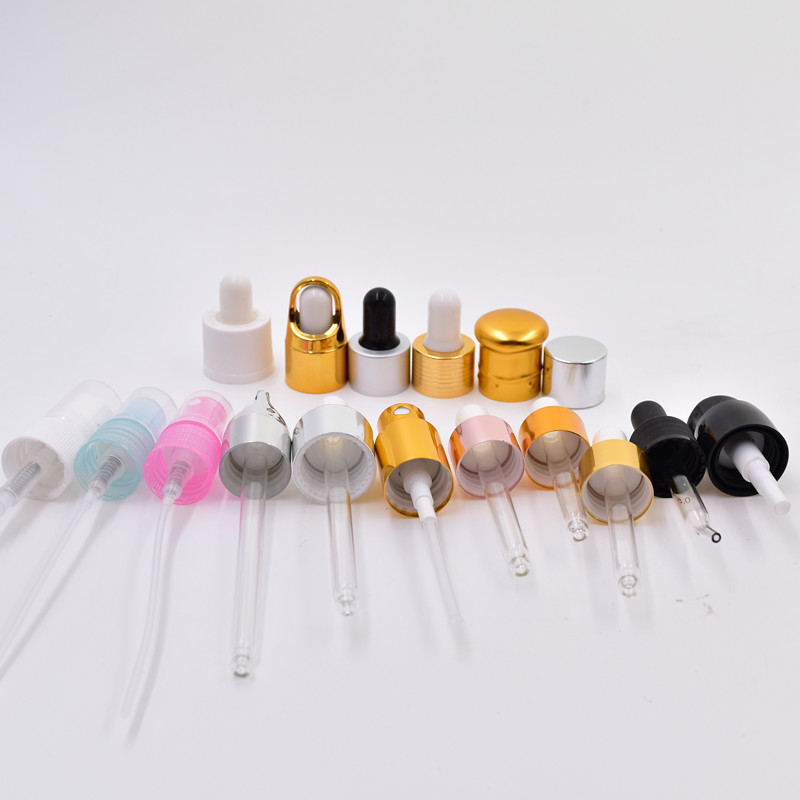 5ml glossy black cosmetic packaging containers glass essential oil dispensing sample test bottle with dropper pump spray cap