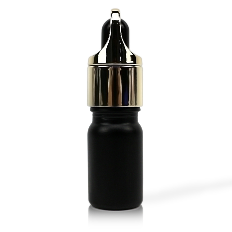 5ml matte black roll on bottle for essential oil with shiny gold basket dropper