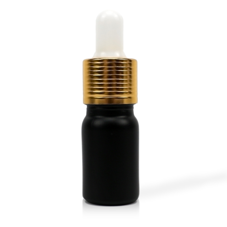 5ml matte black roll on bottle for essential oil with shiny gold basket dropper