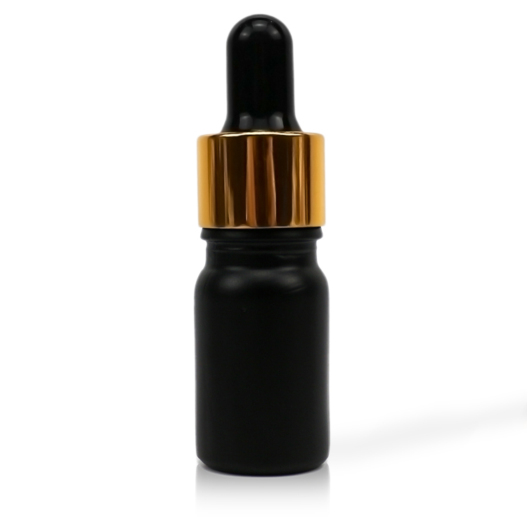 5ml matte black roll on bottle for essential oil with shiny gold basket dropper