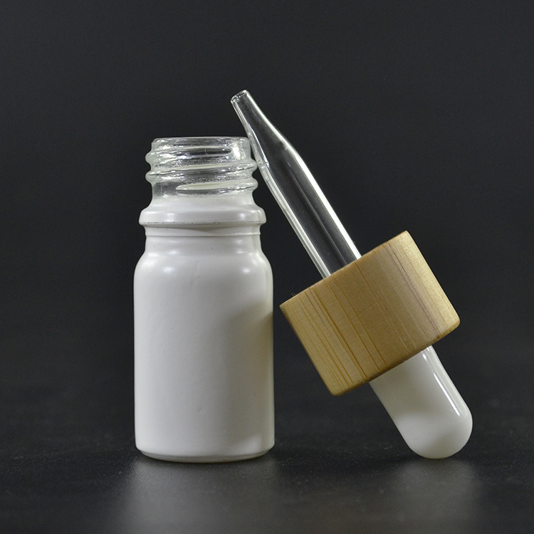 5ml matte white black essential oil frosted glass dropper bottle with bamboo cap