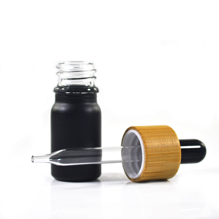 5ml matte white black essential oil frosted glass dropper bottle with bamboo cap