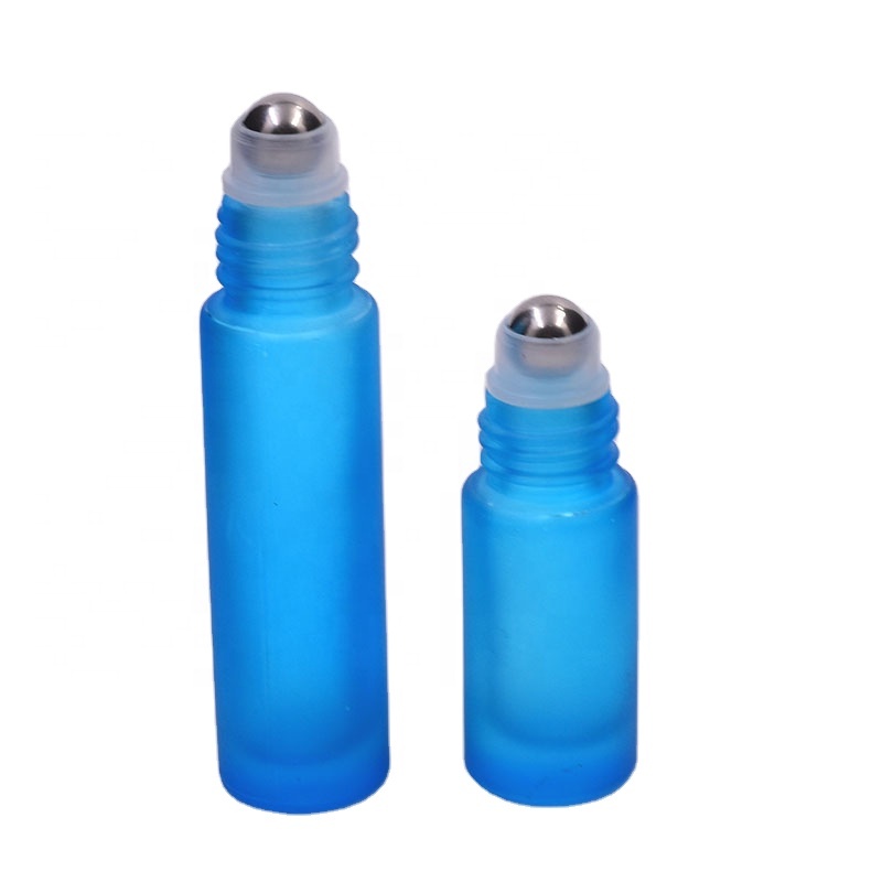 5ml mini frosting blue glass bottles with steel ball or glass beads blue metal cap