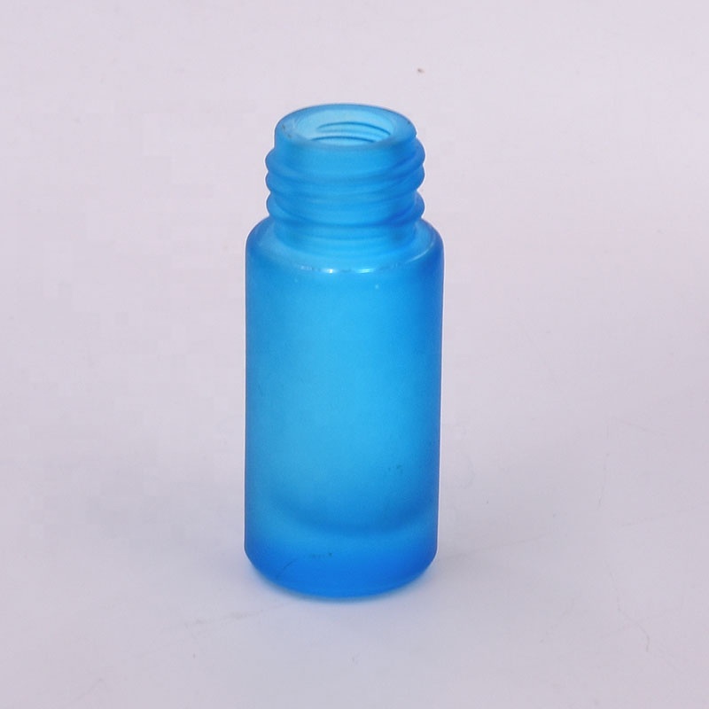 5ml mini frosting blue glass bottles with steel ball or glass beads blue metal cap