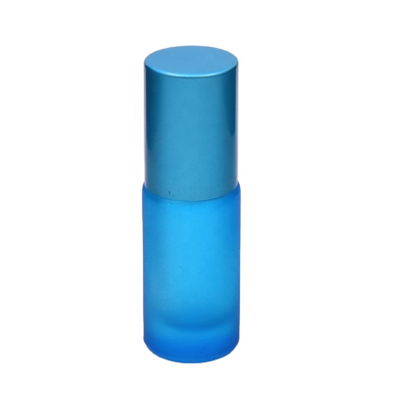 5ml mini frosting blue glass bottles with steel ball or glass beads blue metal cap