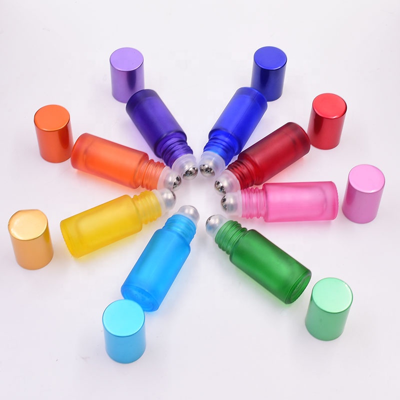 5ml mini frosting blue glass bottles with steel ball or glass beads blue metal cap