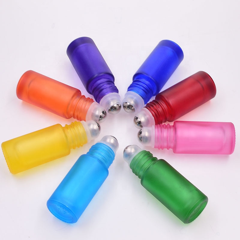 5ml mini frosting blue glass bottles with steel ball or glass beads blue metal cap