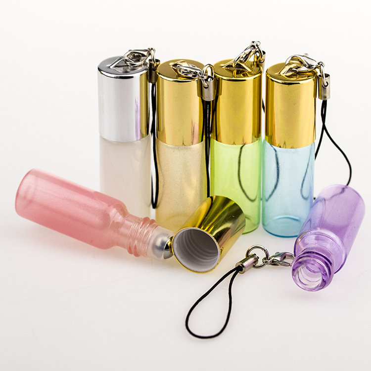 5ml pearl color glass roll on bottles with key chain gold cap metal ball