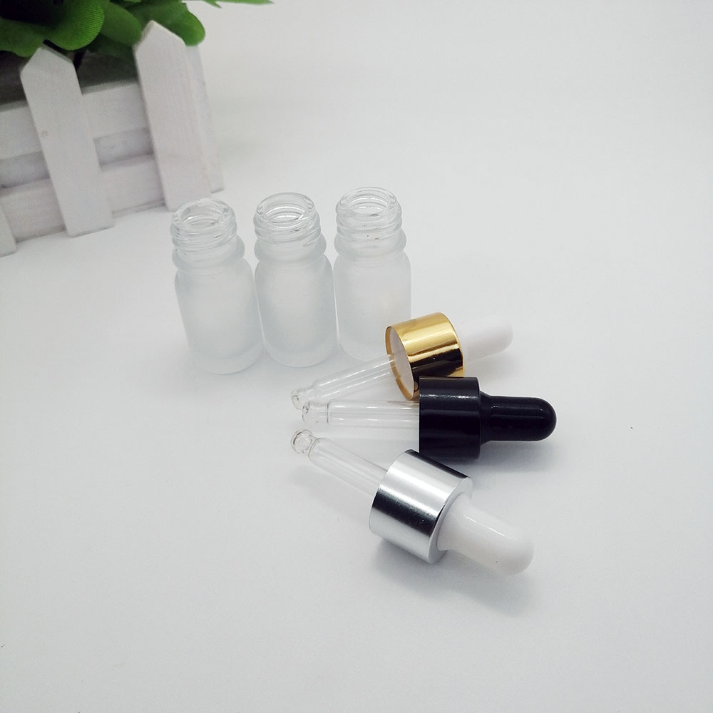 5ml serum essence drop bottle glass essential oil bottle with black silver gold metal aluminum cap/lid