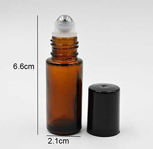 5ml thick amber glass bottle empty essential oil roller bottles with metal stainless steel roller ball and black cap