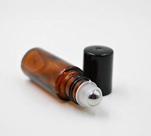 5ml thick amber glass bottle empty essential oil roller bottles with metal stainless steel roller ball and black cap