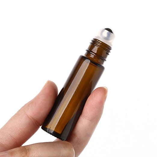 5ml thick amber glass bottle empty essential oil roller bottles with metal stainless steel roller ball and black cap