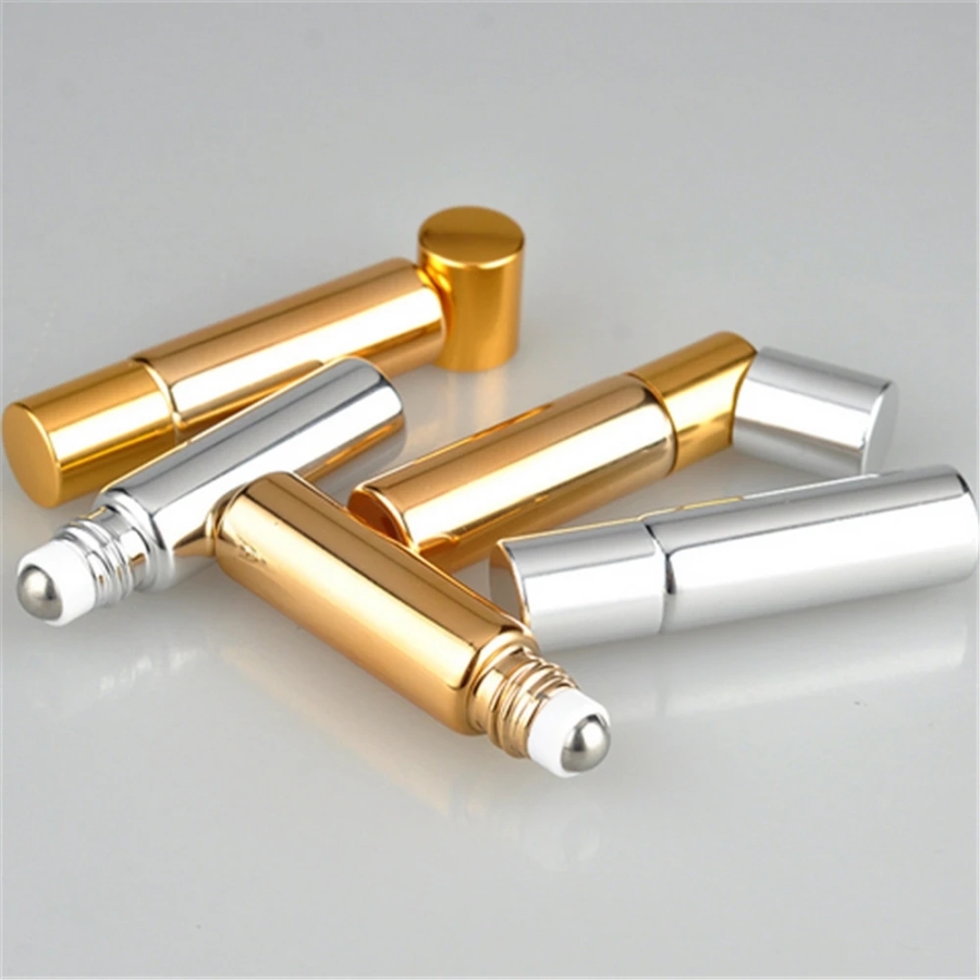 5ml wholesale Refillable UV Plating Roll On gold black Glass Roller Bottle For Perfume essential oil
