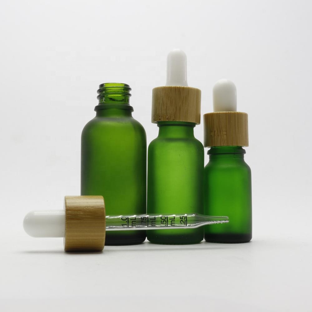 5ml10ml15ml30ml50ml100ml frosted blue glass Essential oil bottles with bamboo caps GB-105K