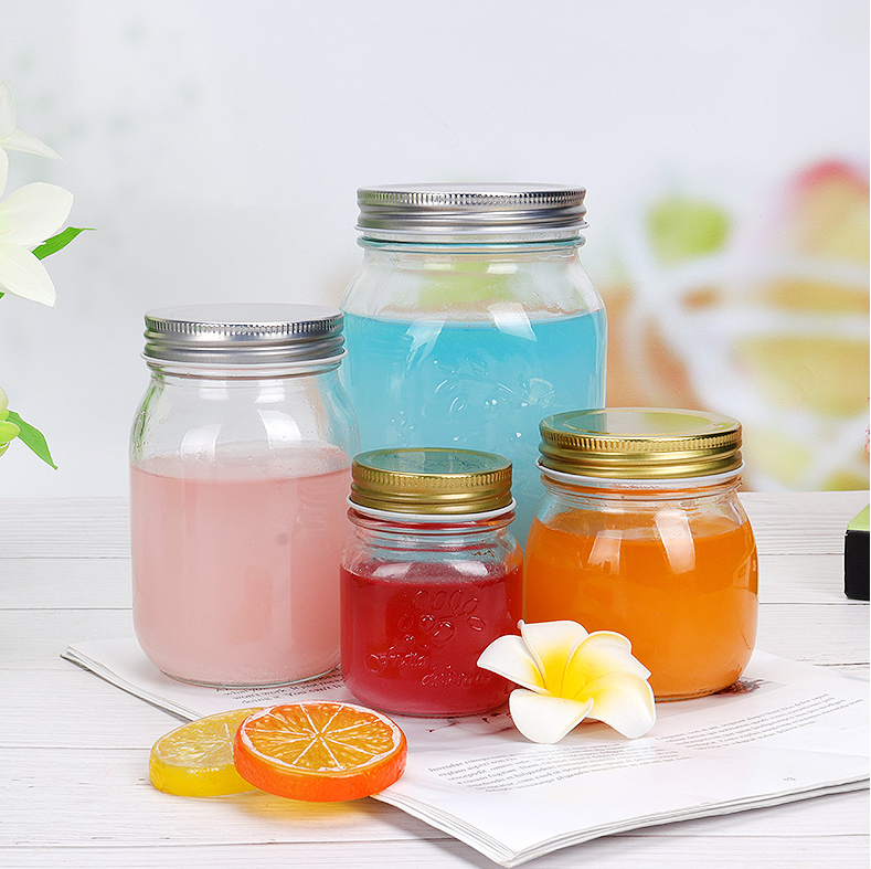5oz 10oz 20oz 34oz Home Carved mason storage tank glass honey jars supplier with fermenting lids