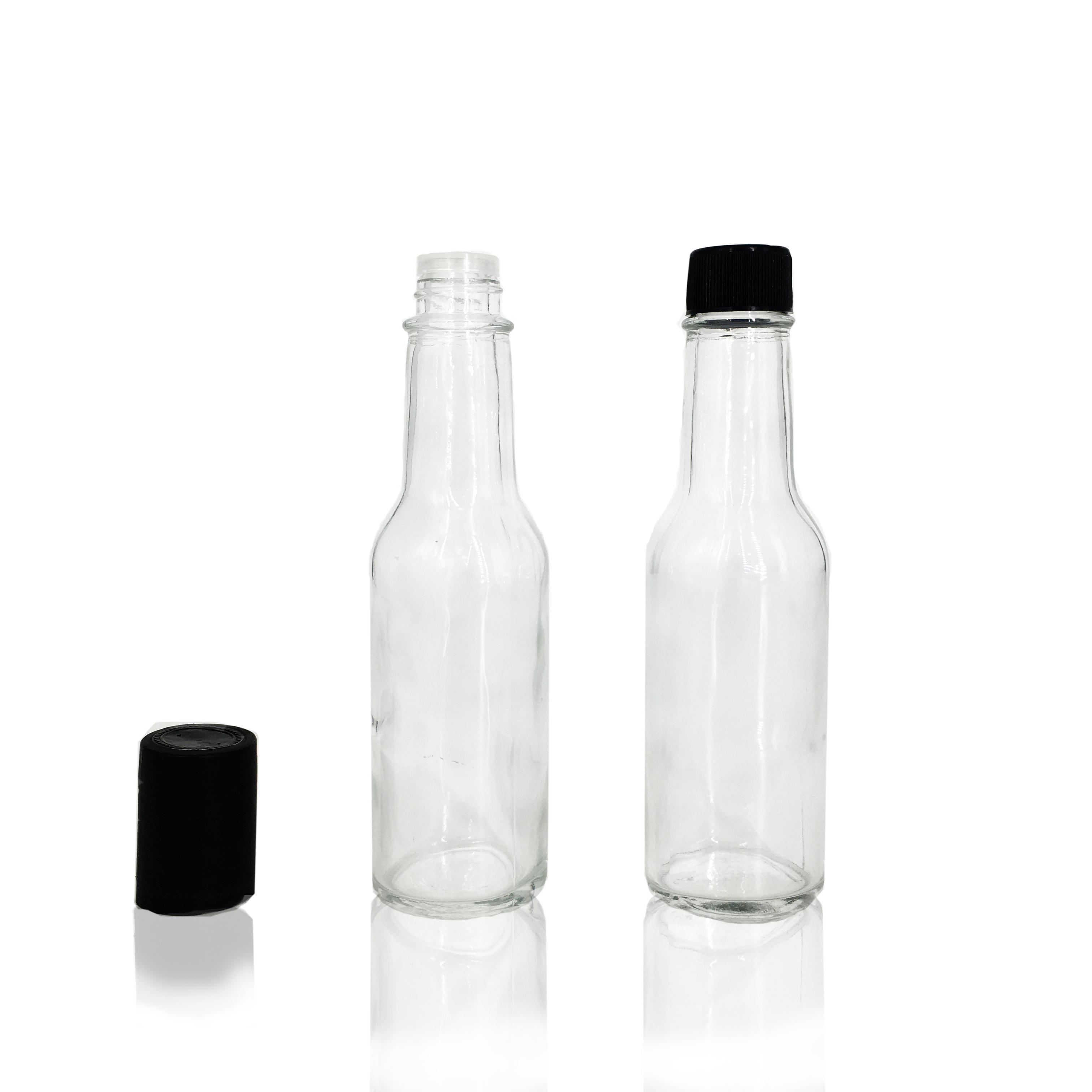 5oz 10oz Empty Hot Glass Sauce Woozy Bottle with black screw replacement caps