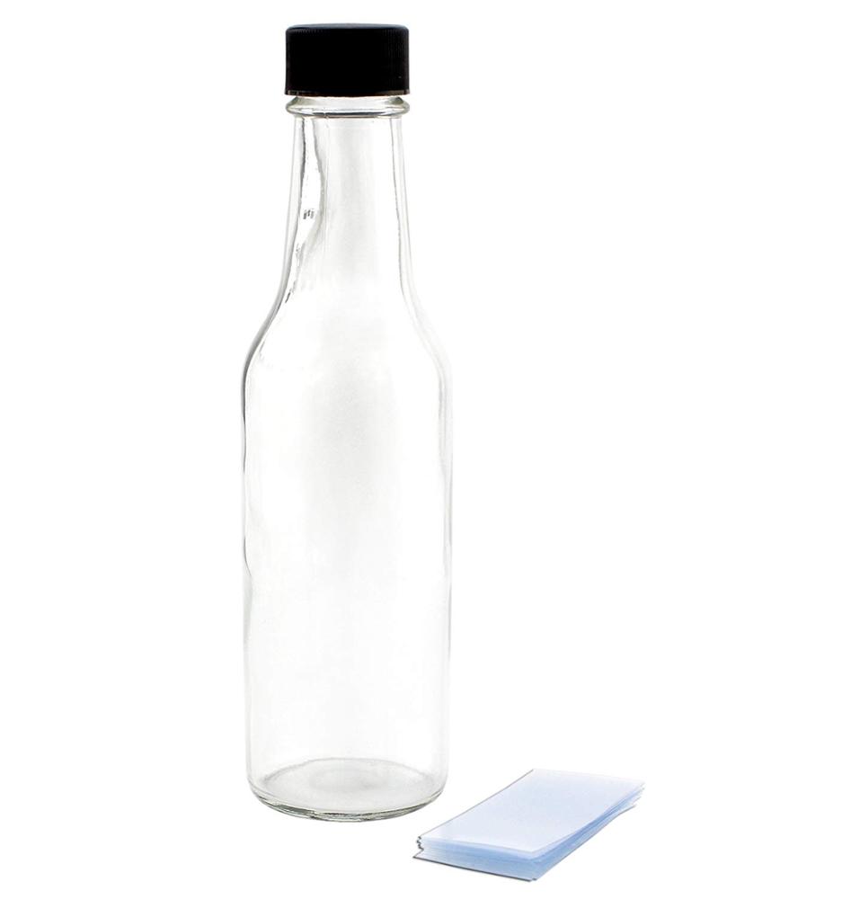 5oz 10oz Empty Hot Glass Sauce Woozy Bottle with black screw replacement caps