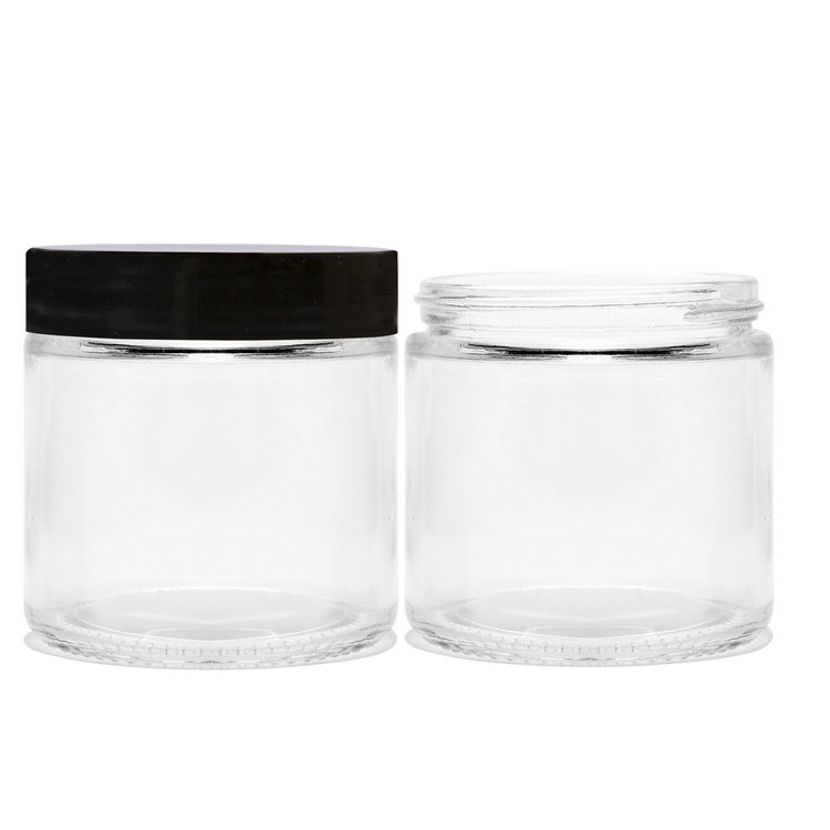 5oz 150ml Straight Sided Glass Cream Jars with White Black Plastic Lids