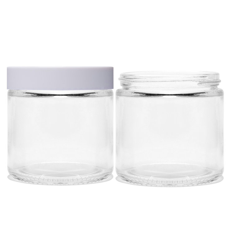 5oz 150ml Straight Sided Glass Cream Jars with White Black Plastic Lids
