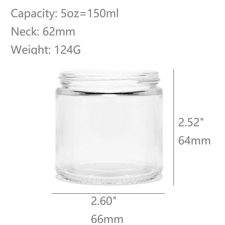 5oz 150ml Straight Sided Glass Cream Jars with White Black Plastic Lids