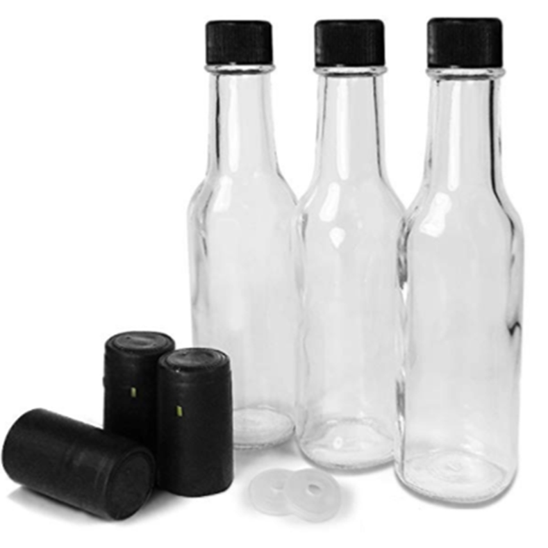 5oz 150ml clear hot sauce glass bottle with plastic cap and heat shrinkable film