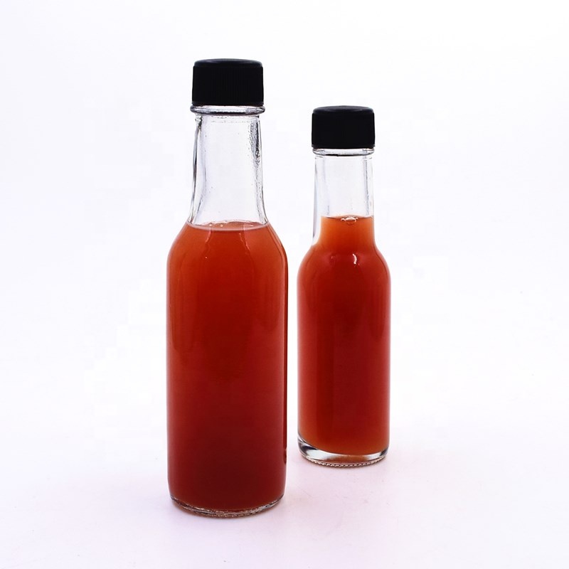 5oz 150ml clear hot sauce glass bottle with plastic cap and heat shrinkable film