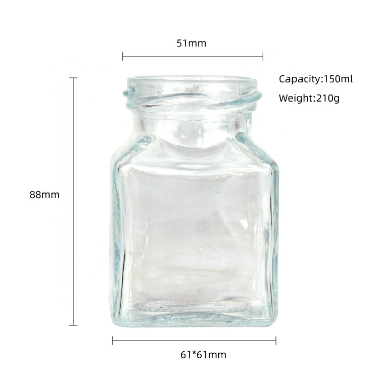 5oz 150ml square glass storage jar for honey food with screw gold silver lid