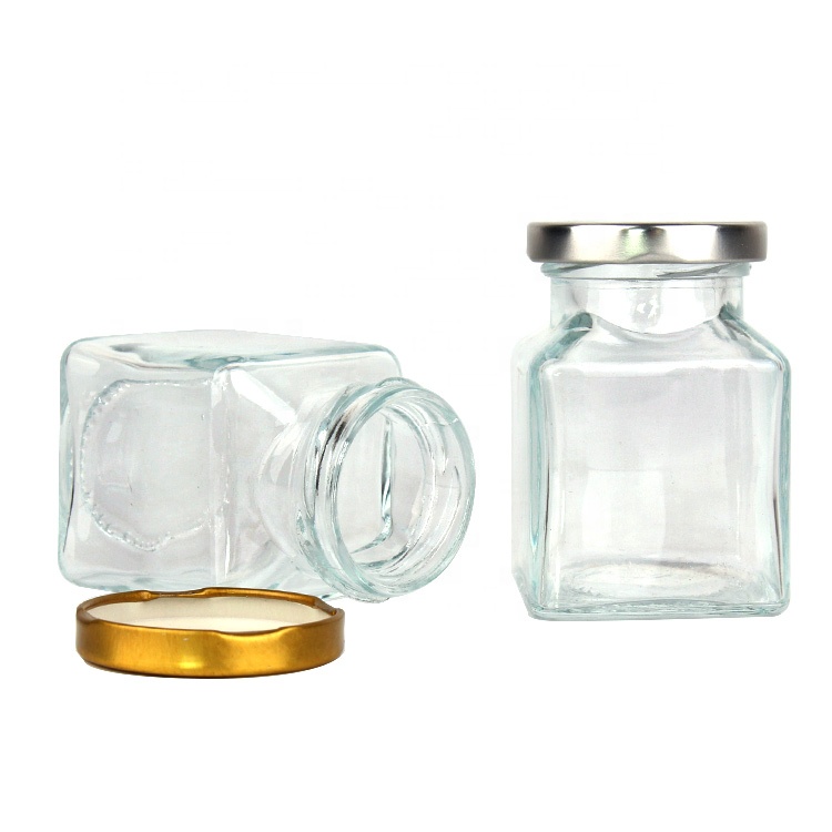 5oz 150ml square glass storage jar for honey food with screw gold silver lid