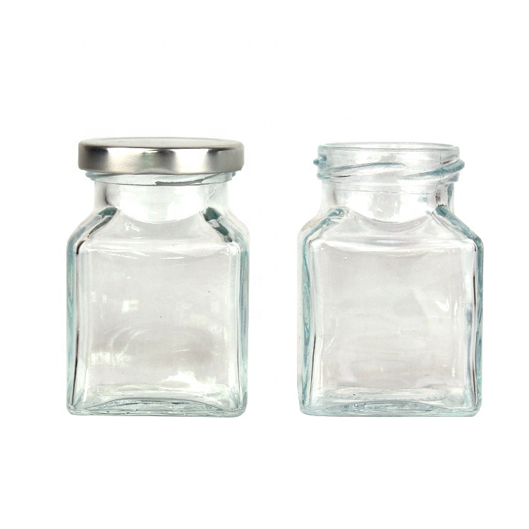 5oz 150ml square glass storage jar for honey food with screw gold silver lid