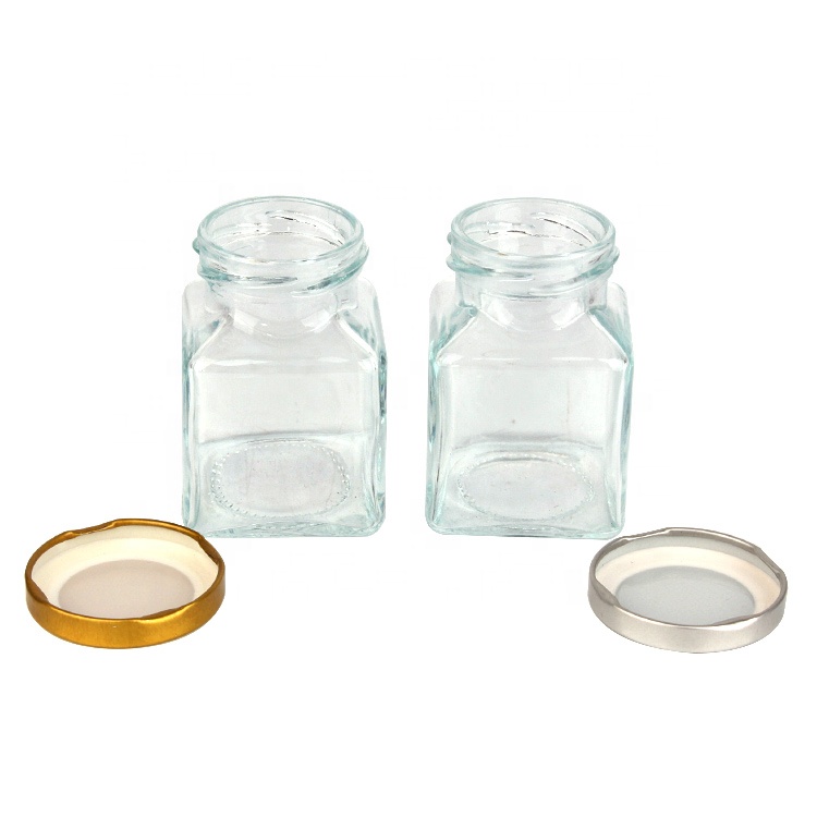 5oz 150ml square glass storage jar for honey food with screw gold silver lid
