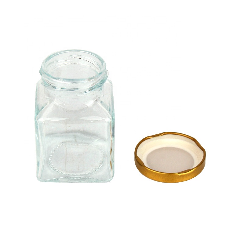 5oz 150ml square glass storage jar for honey food with screw gold silver lid