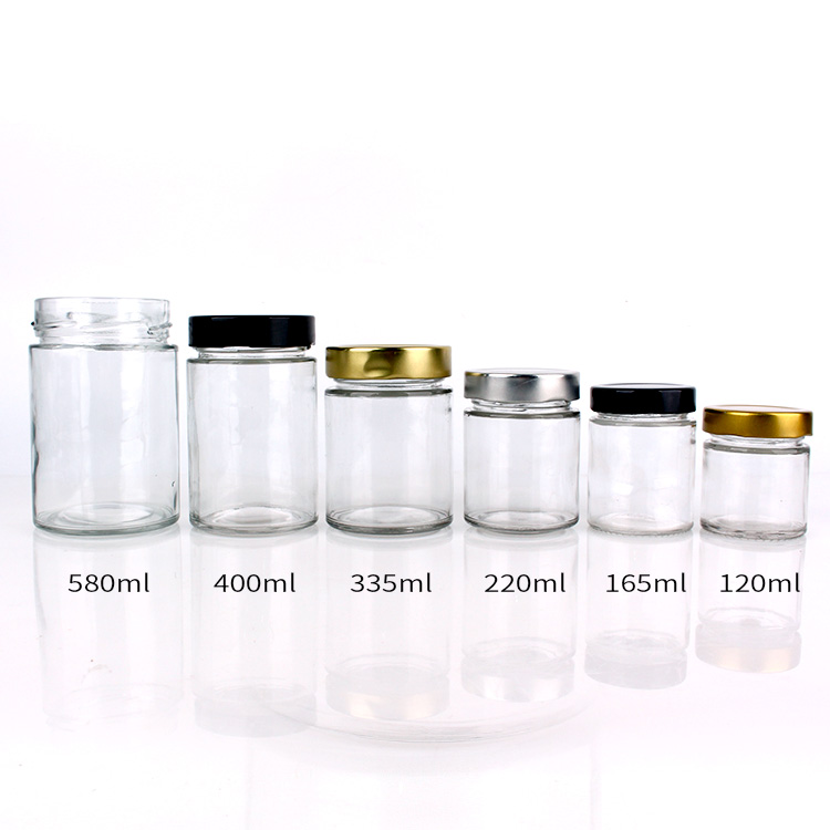 5oz 165ml Cylinder glass honey jar jam jar with black metal lid wholesale