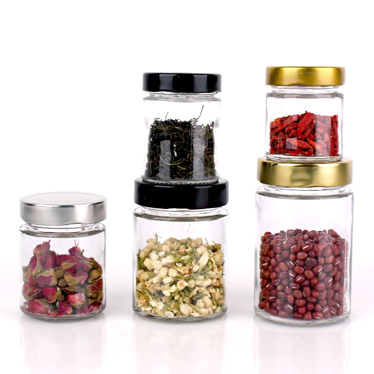 5oz 165ml Cylinder glass honey jar jam jar with black metal lid wholesale