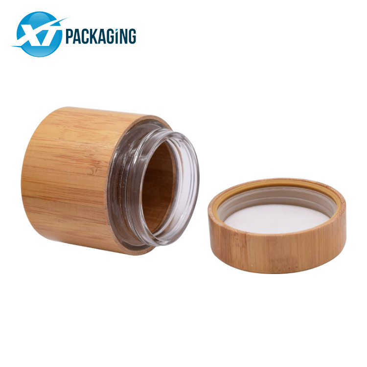 5oz 1oz 6oz 2oz Cosmetic Jar Wooded Cap for Skin Care Cream Packaging with bamboo cap Glass Plastic