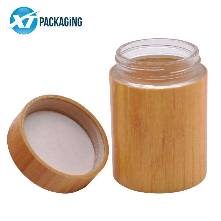 5oz 1oz Cosmetic Jar Wooded Cap for Skin Care Cream Packaging with bamboo lid Glass Plastic