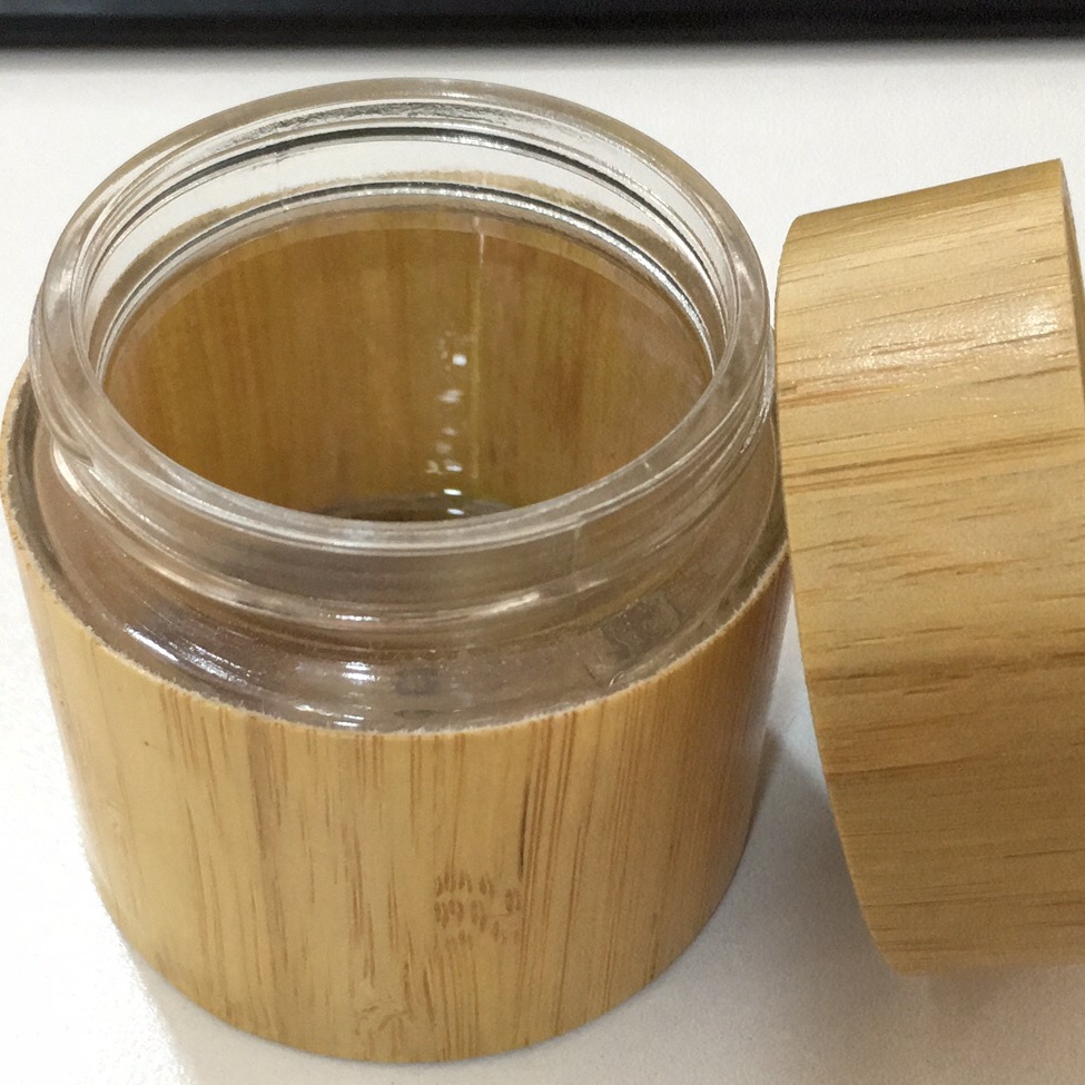 5oz 1oz Cosmetic Jar Wooded Cap for Skin Care Cream Packaging with bamboo lid Glass Plastic