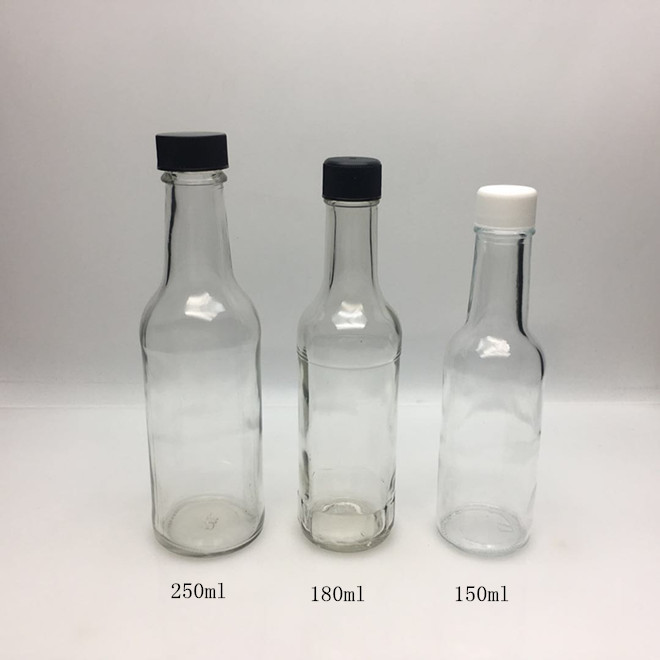 5oz 6oz 8oz 150ml 180ml 250ml fish/tomato/pizza hot sauce glass bottle with black cap and orifice reducer