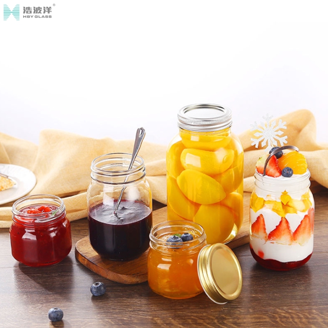 5oz 8oz 10oz 13oz 16oz clear honey jam mason glass storage jar with tinplate