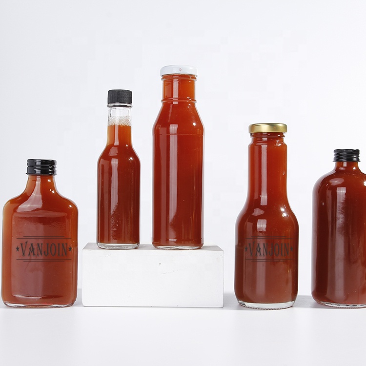 5oz 8oz 12oz Food grade glass tomato ketchup hot sauce bottle with metal plastic lid