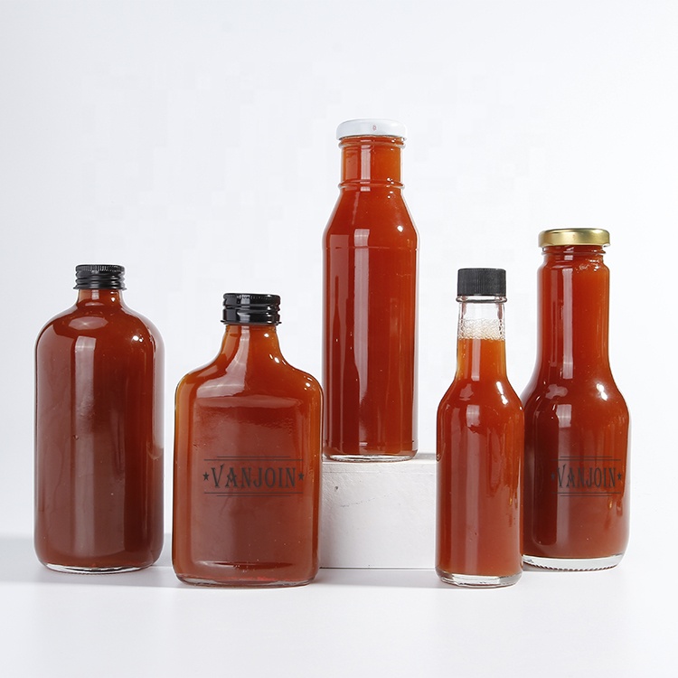 5oz 8oz 12oz Food grade glass tomato ketchup hot sauce bottle with metal plastic lid