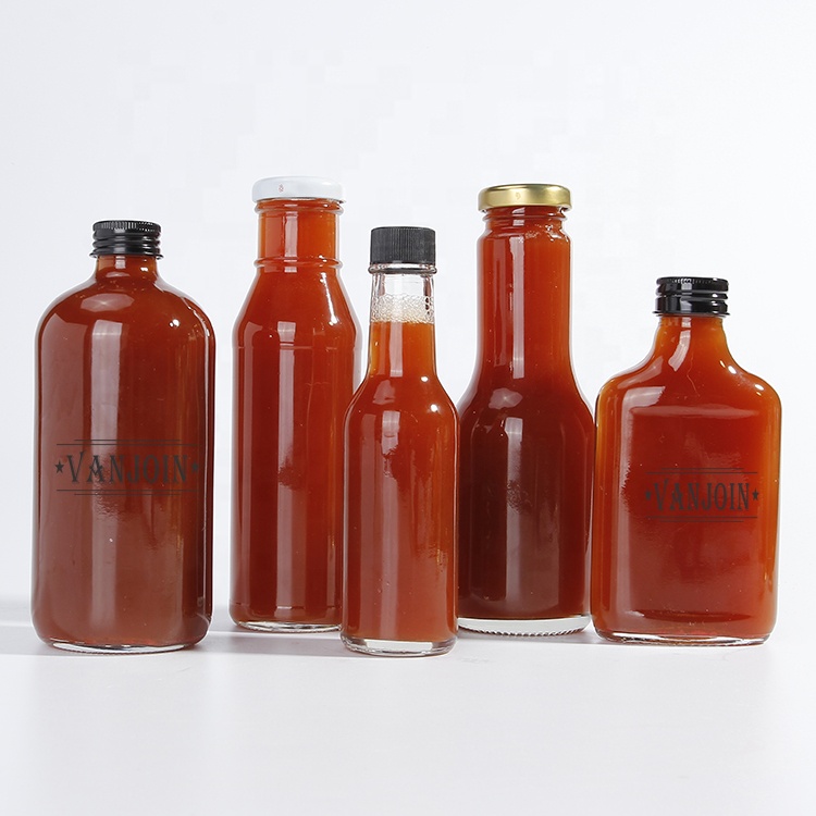 5oz 8oz 12oz Food grade glass tomato ketchup hot sauce bottle with metal plastic lid