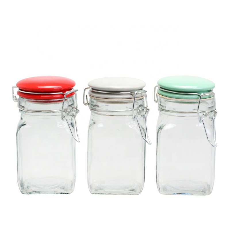 5oz Clear Square Glass Storage Jar with Ceramic Lid