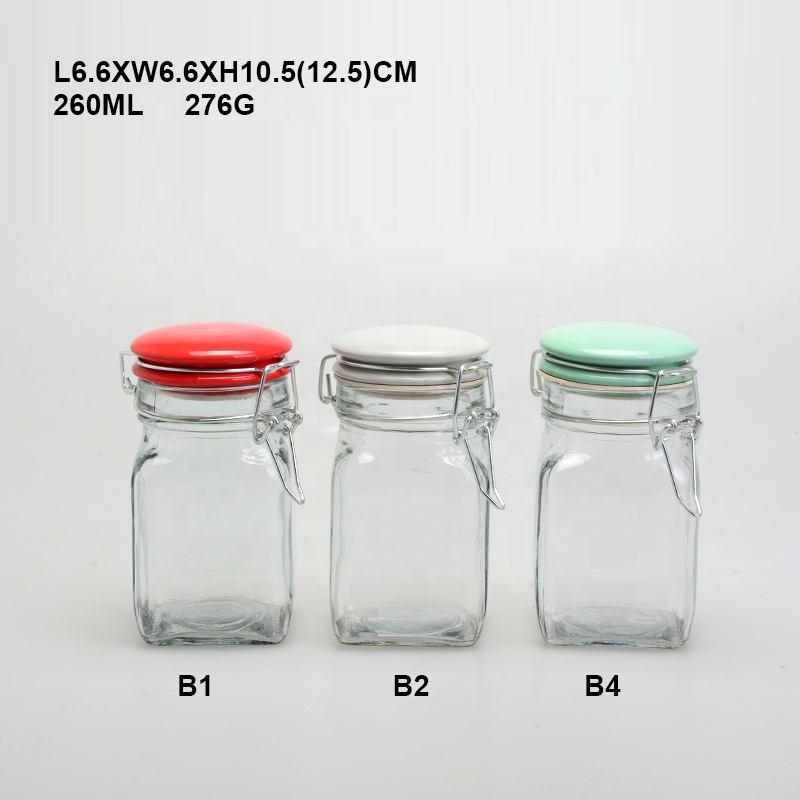 5oz Clear Square Glass Storage Jar with Ceramic Lid